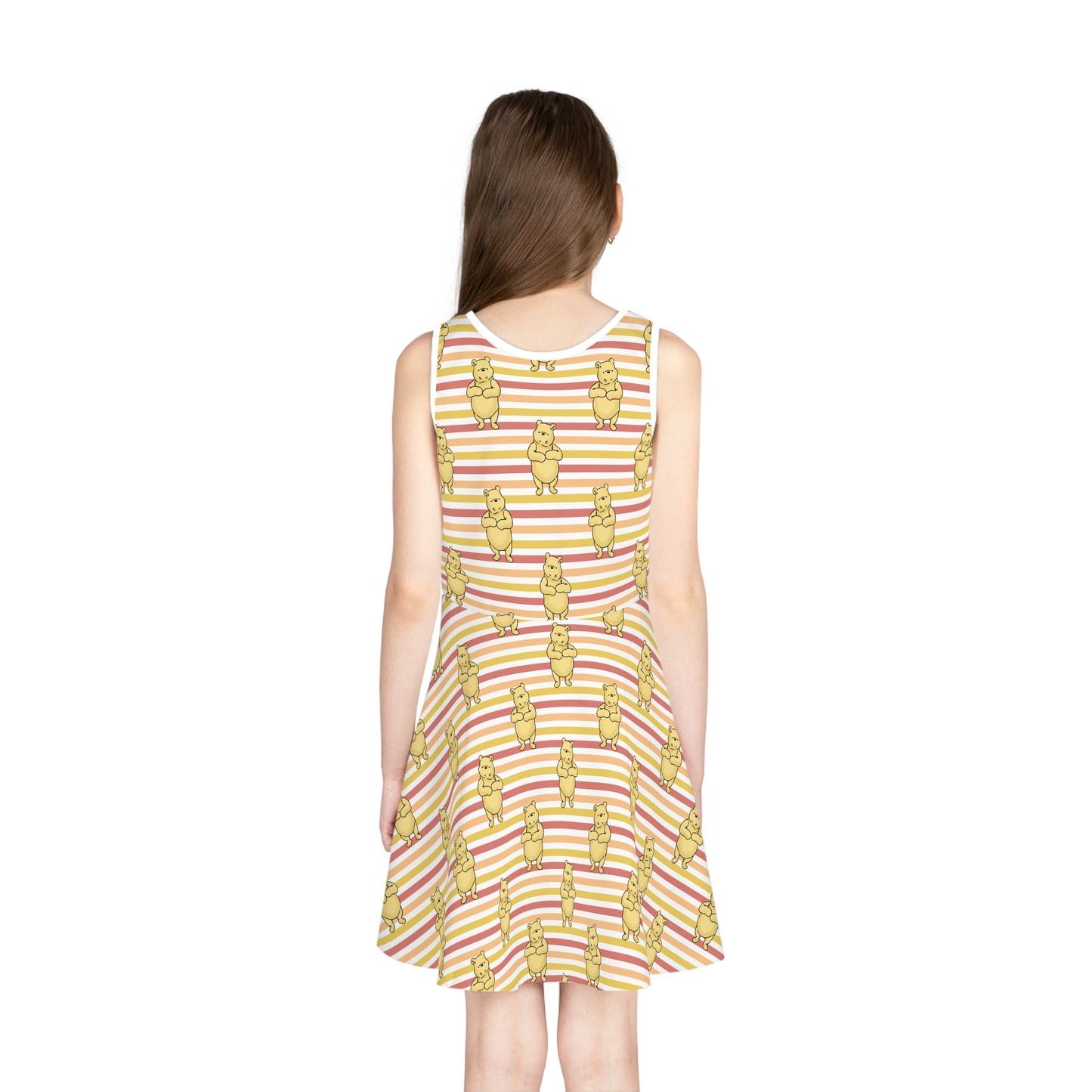 Striped Pooh Girls' Sleeveless Sundress (AOP) All Over PrintAOPAll Over PrintsWrong Lever Clothing