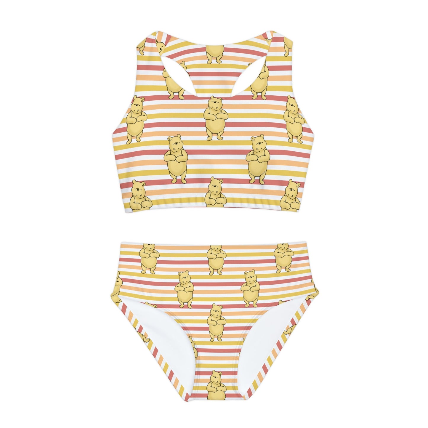 Striped Pooh Girls Two Piece Swimsuit (AOP) All Over PrintAOPAll Over PrintsWrong Lever Clothing