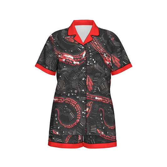 The Reputation Women's Imitation Silk Short Sleeve Pajama Set **details printed on fabric** Wrong Lever Clothing