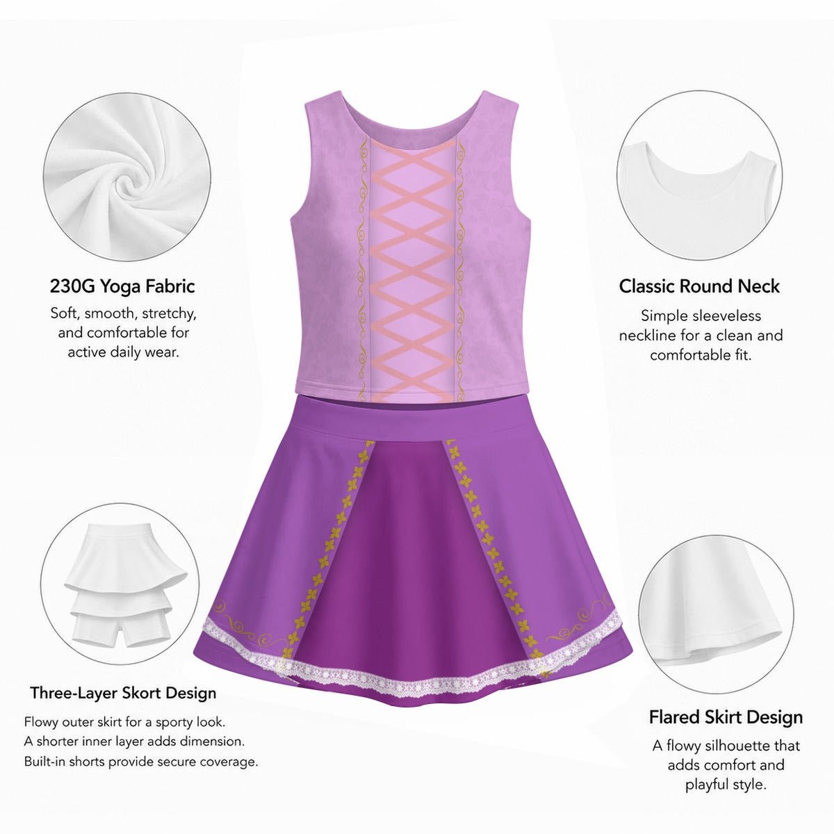 Tower Princess Inspired Running Tank & Skirt Set 100 years of wonderactive disney familyTank and Skirt SetWrong Lever Clothing