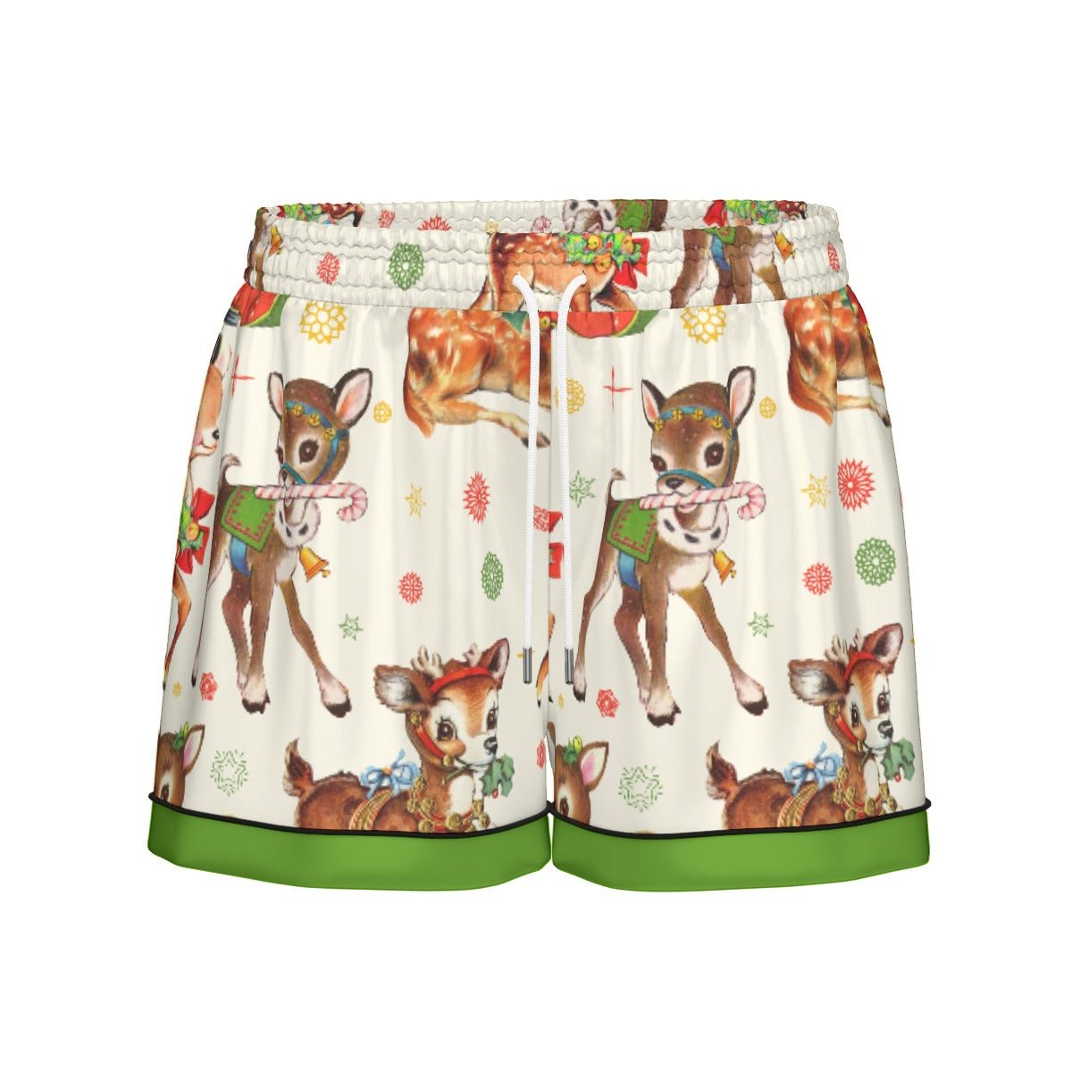 Vintage Reindeer Christmas Women's Imitation Silk Pajama Set With Short Sleeve Wrong Lever Clothing