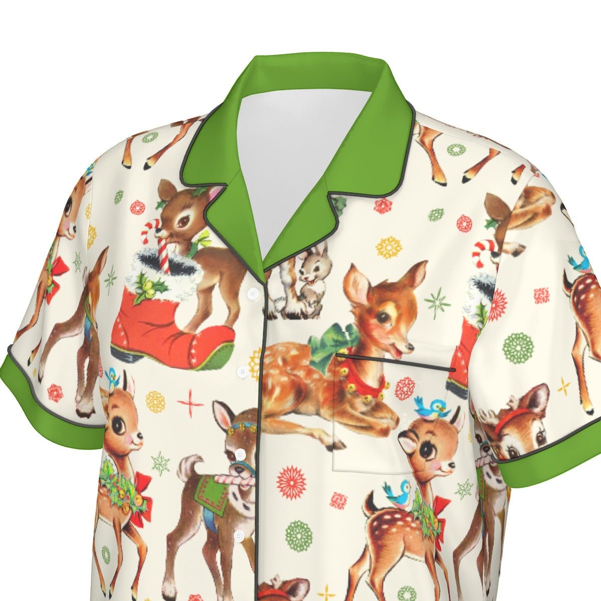 Vintage Reindeer Christmas Women's Imitation Silk Pajama Set With Short Sleeve Wrong Lever Clothing