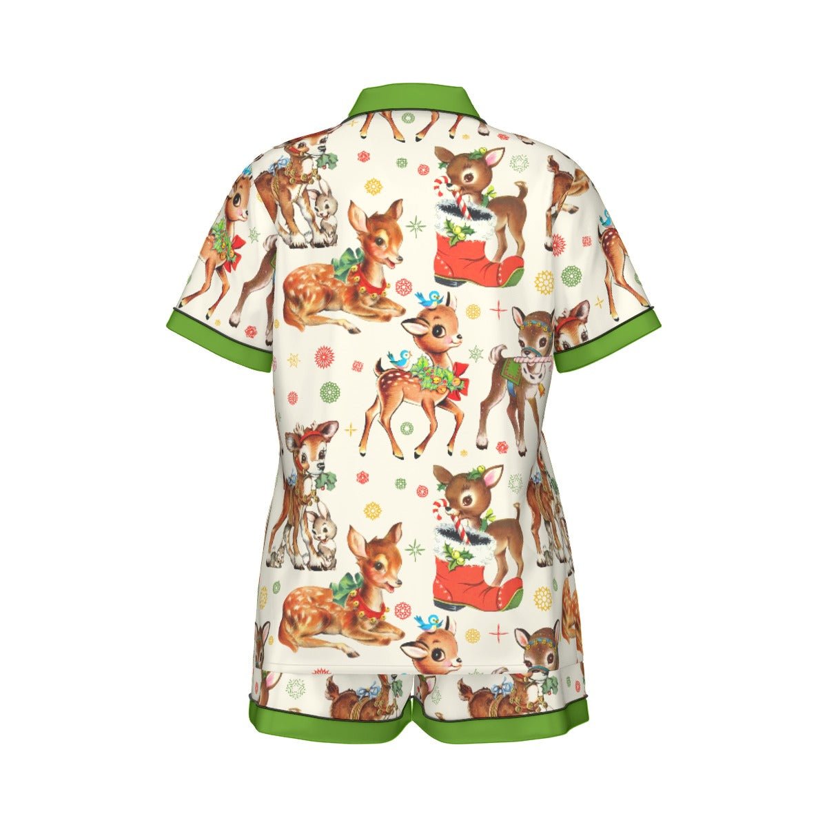 Vintage Reindeer Christmas Women's Imitation Silk Pajama Set With Short Sleeve Wrong Lever Clothing