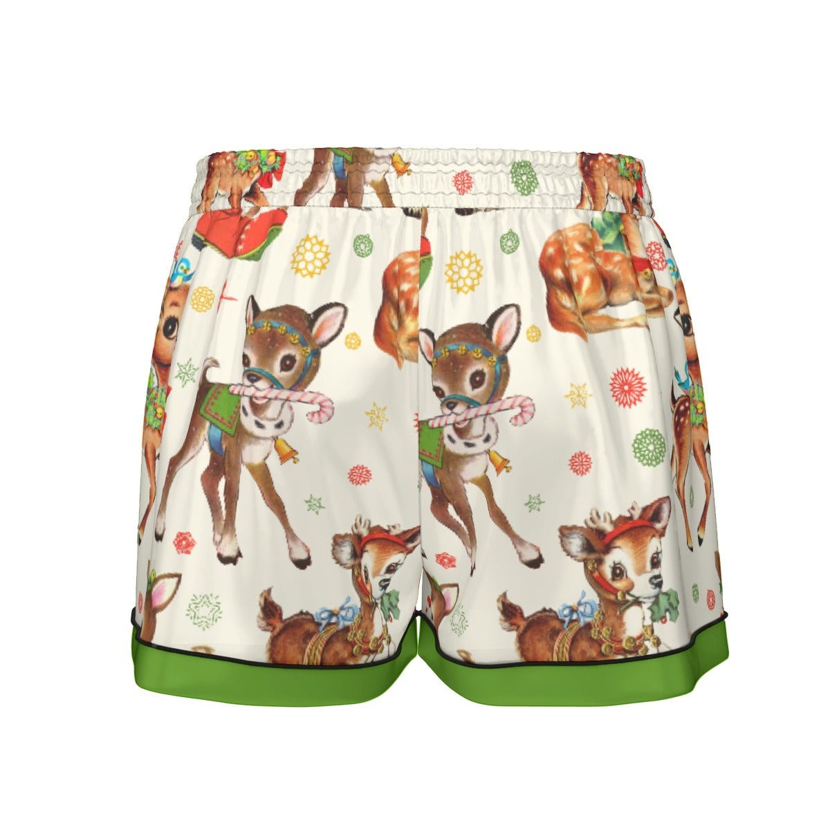 Vintage Reindeer Christmas Women's Imitation Silk Pajama Set With Short Sleeve Wrong Lever Clothing