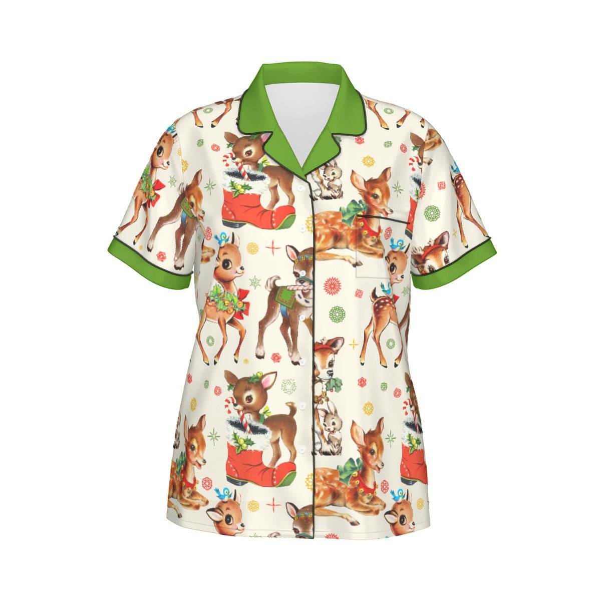 Vintage Reindeer Christmas Women's Imitation Silk Pajama Set With Short Sleeve Wrong Lever Clothing