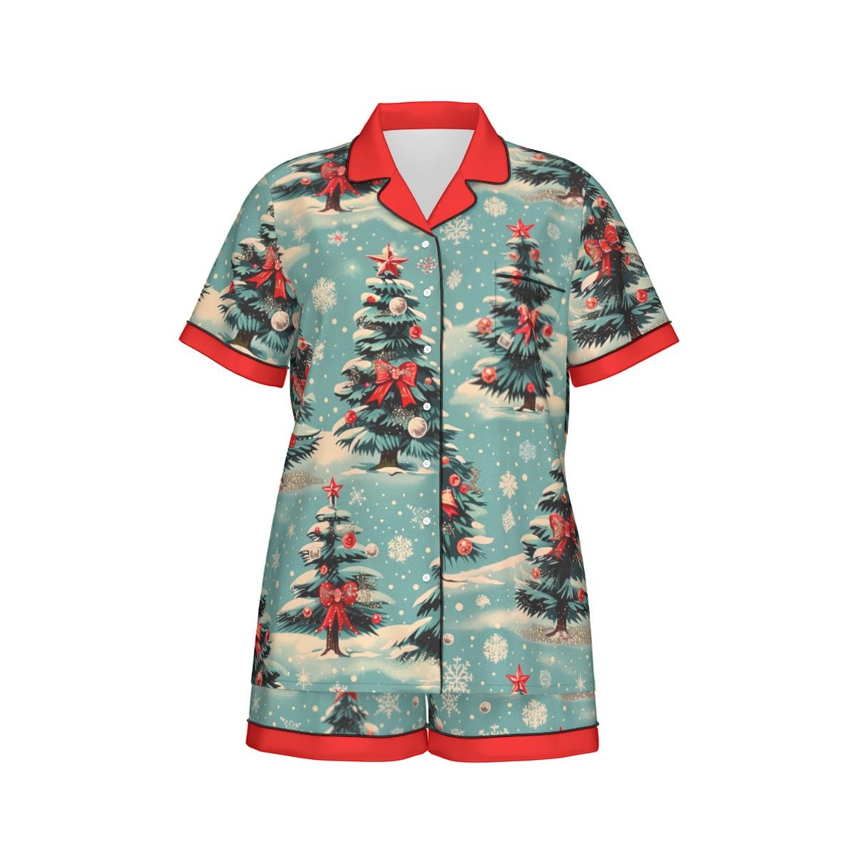 Vintage Trees Women's Imitation Silk Short Sleeve Pajama Set Wrong Lever Clothing