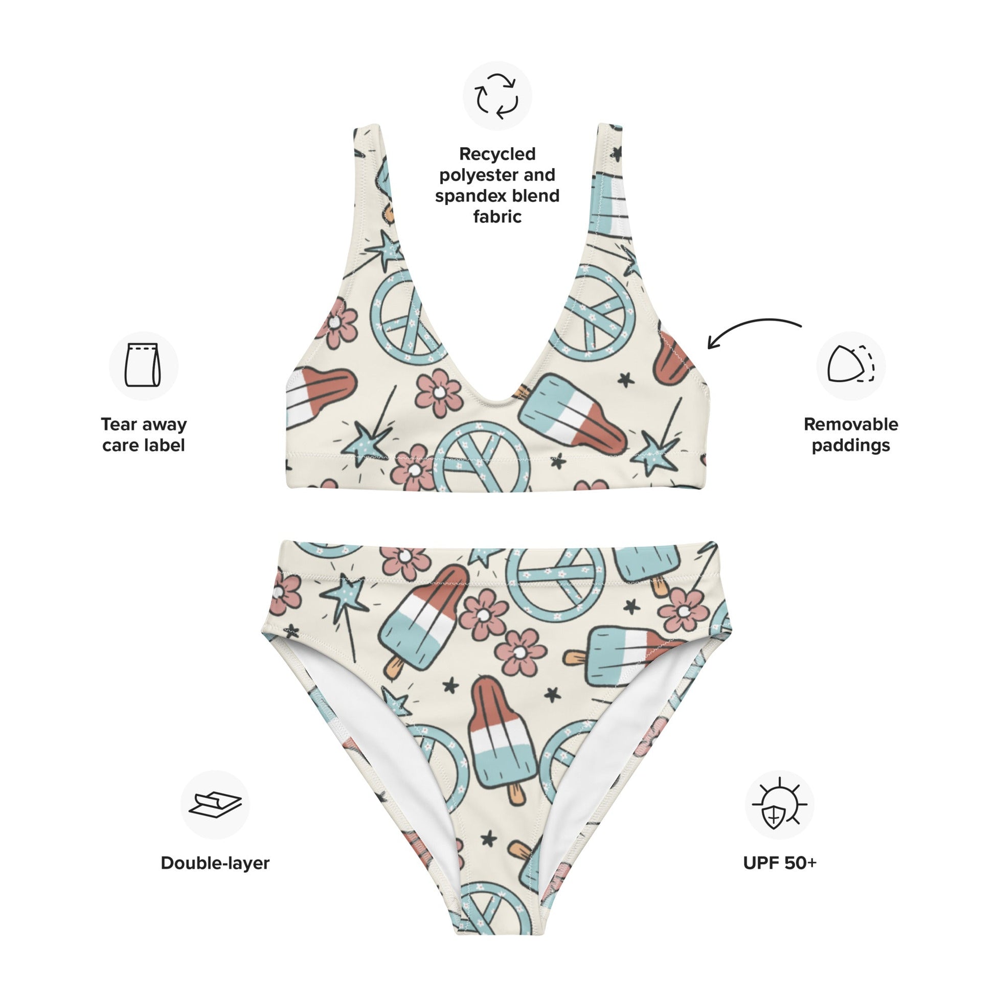 Boho Popsicle Recycled high-waisted bikini happiness is addictive#tag4##tag5##tag6#