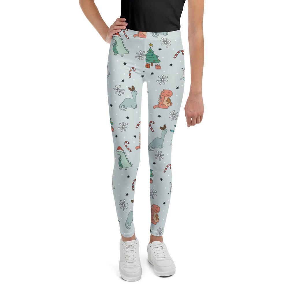 Christmas Dinos Youth Leggings happiness is addictive#tag4##tag5##tag6#