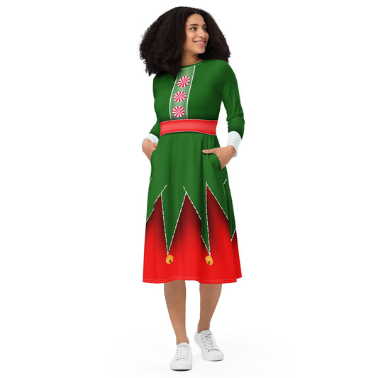 Christmas Elf long sleeve midi dress adult christmasadult elf dressadult holiday style#tag4##tag5##tag6#