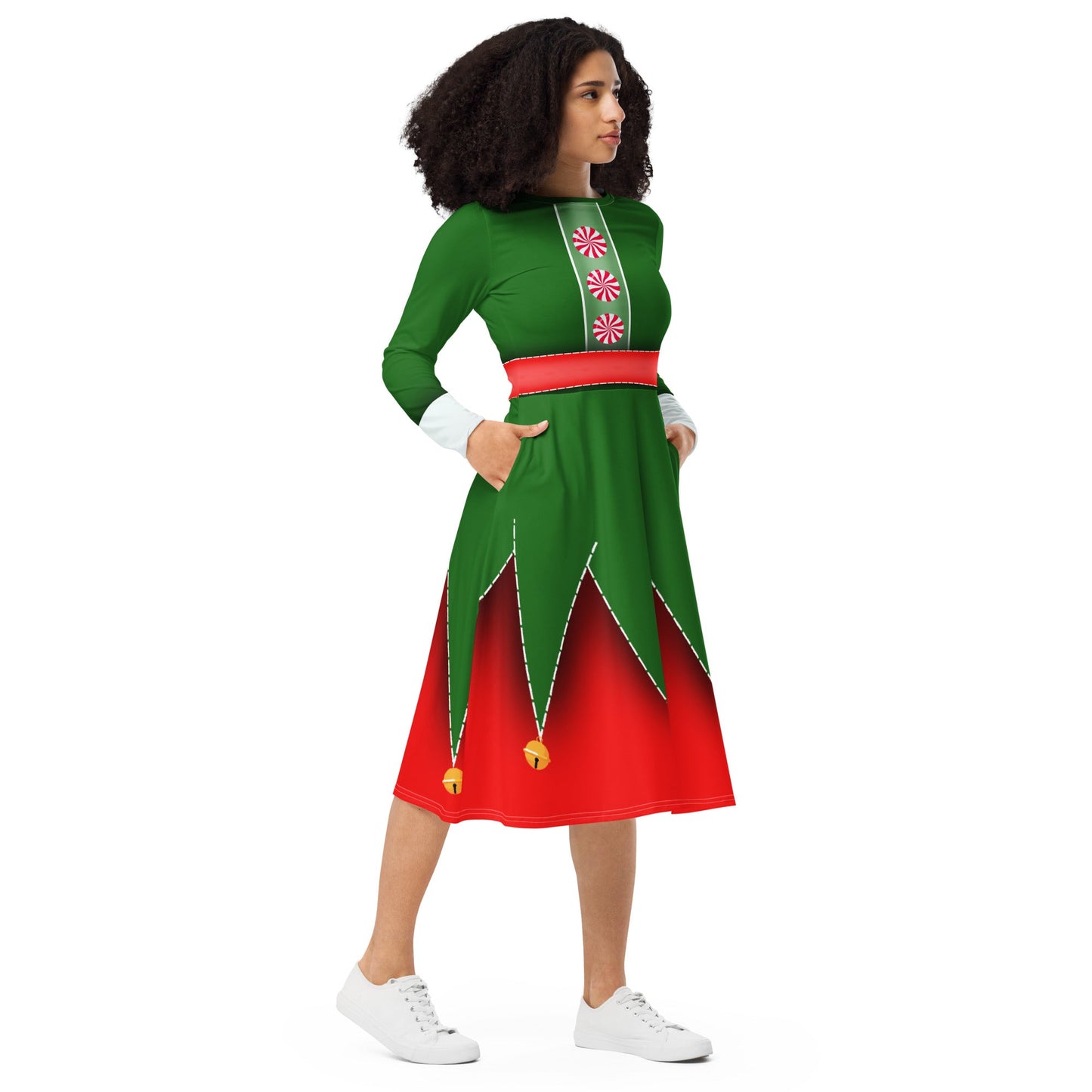 Christmas Elf long sleeve midi dress adult christmasadult elf dressadult holiday style#tag4##tag5##tag6#