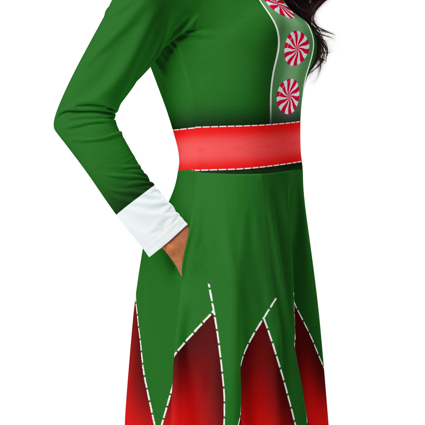 Christmas Elf long sleeve midi dress adult christmasadult elf dressadult holiday style#tag4##tag5##tag6#