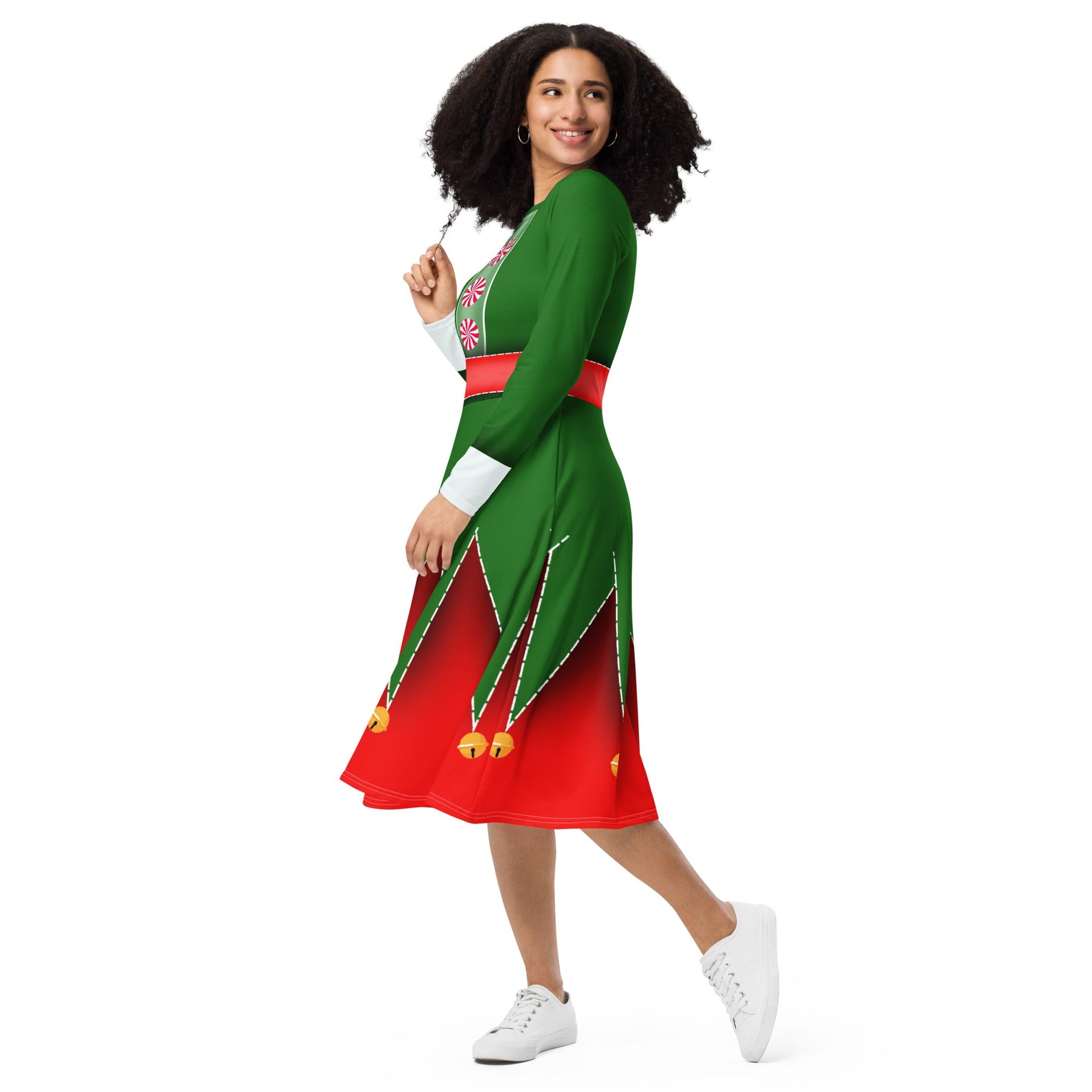 Christmas Elf long sleeve midi dress adult christmasadult elf dressadult holiday style#tag4##tag5##tag6#