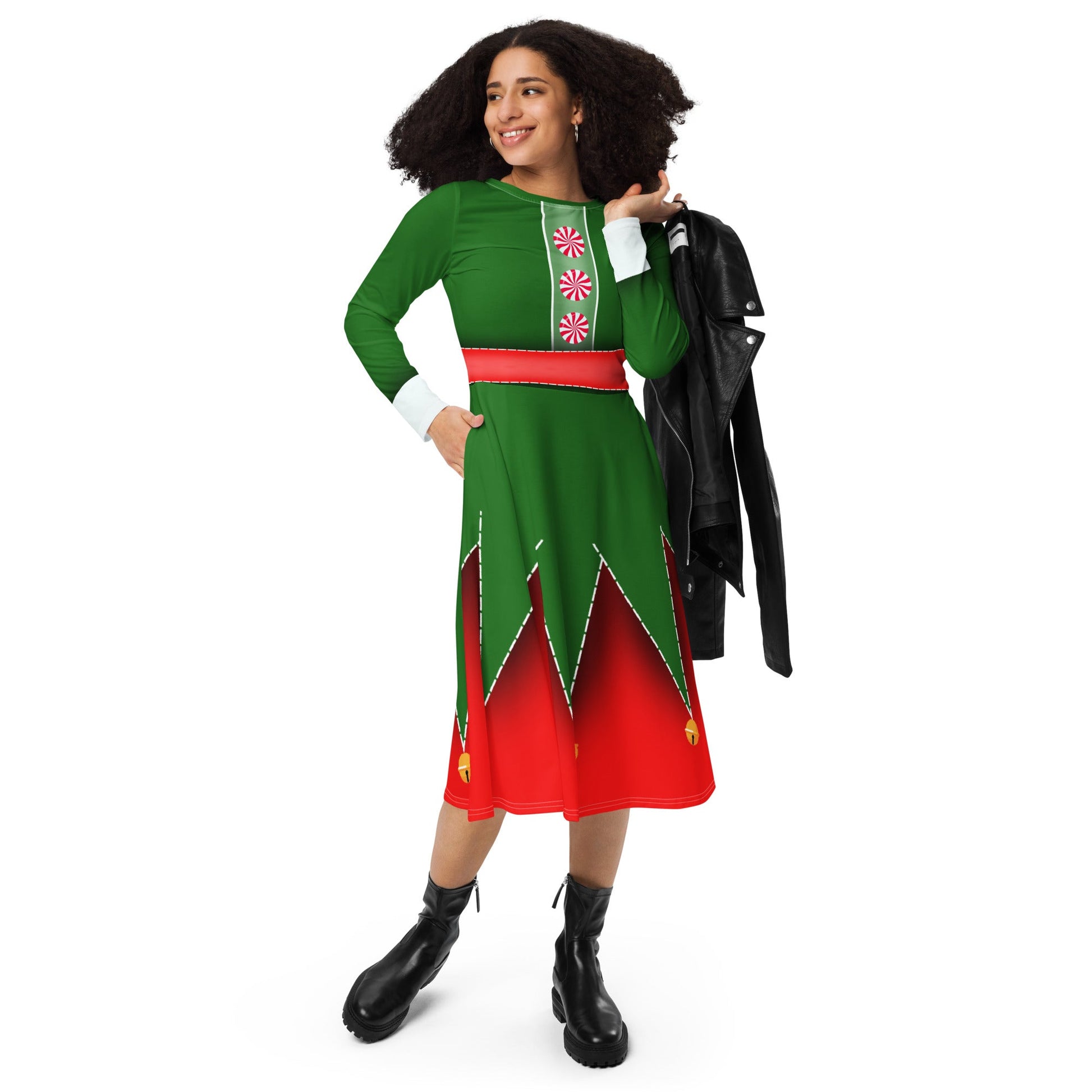 Christmas Elf long sleeve midi dress adult christmasadult elf dressadult holiday style#tag4##tag5##tag6#