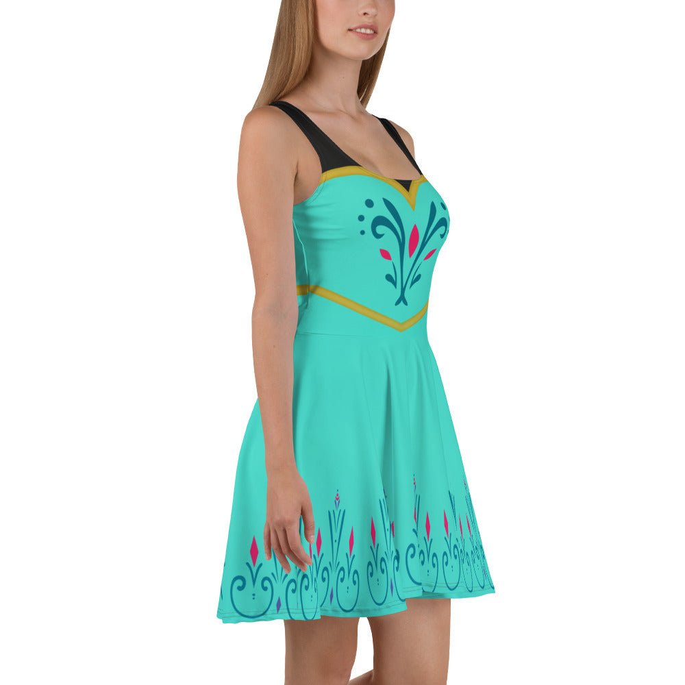 skater day dress Blue And Red 2-Tone Long Sleeve Ruffle Skater Dress with Pockets