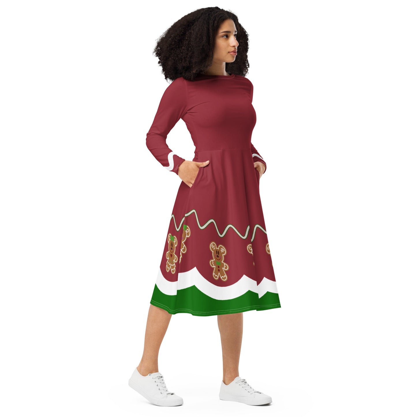 Gingerbread Friends long sleeve midi dress adult christmas dresschristmaschristmas costume#tag4##tag5##tag6#