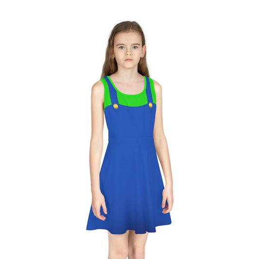 Green Video Game Guy Girls' Sleeveless Sundress All Over PrintAOPAOP Clothing#tag4##tag5##tag6#