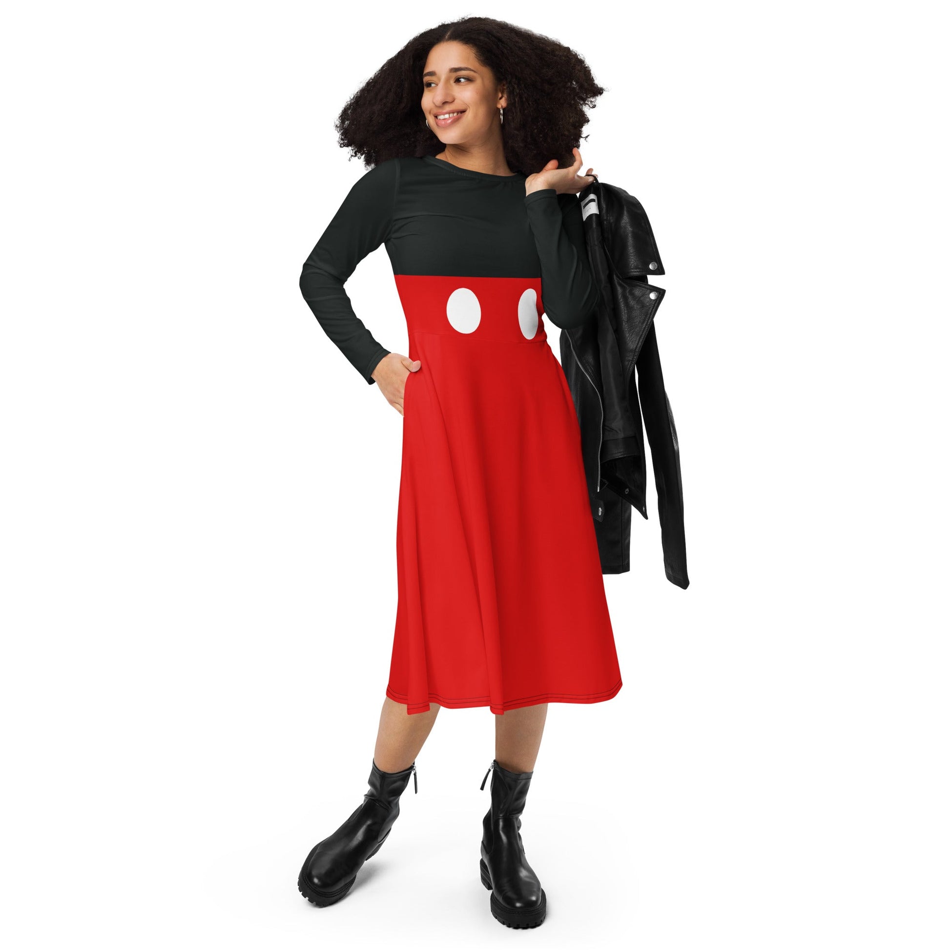 Mrs. Mouse long sleeve midi dress adult disneyadult mickey costumedisney#tag4##tag5##tag6#