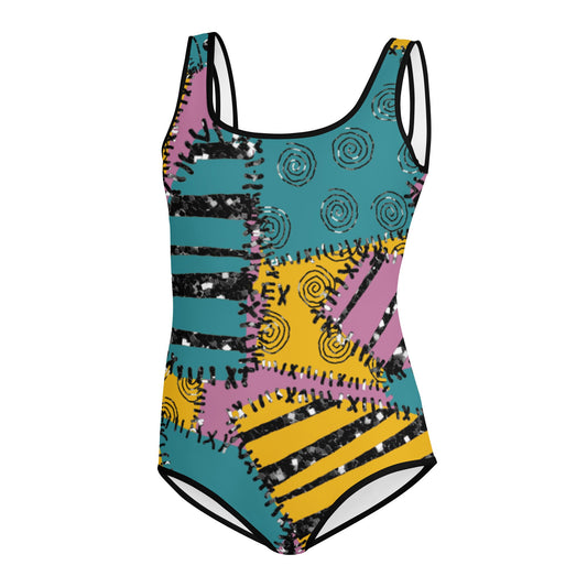 Patchwork Inspired All-Over Print Youth Swimsuit happiness is addictive#tag4##tag5##tag6#