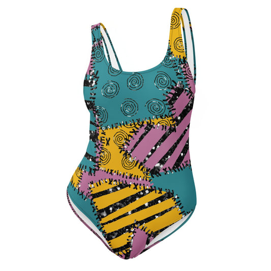 Patchwork Inspired One-Piece Swimsuit happiness is addictive#tag4##tag5##tag6#