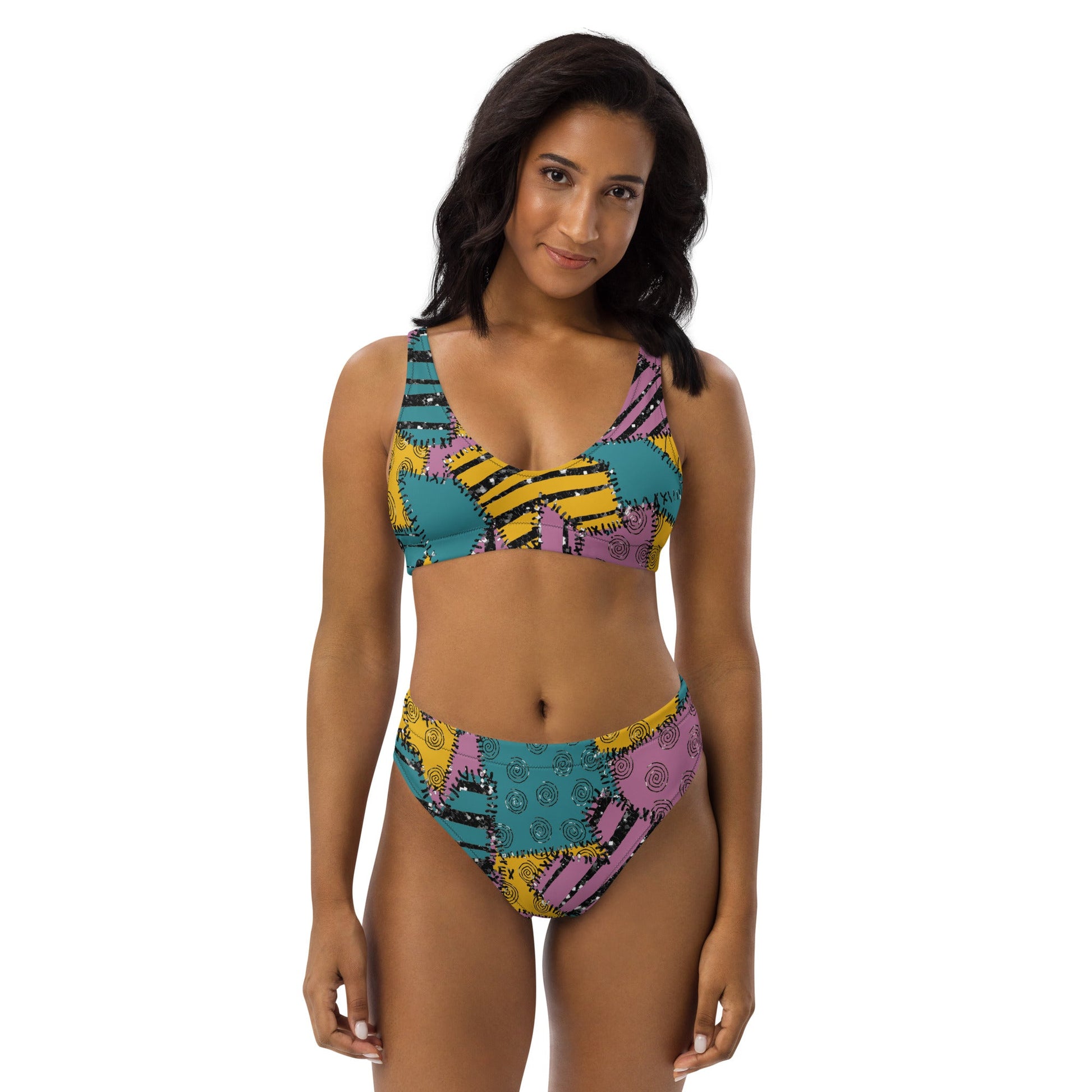 Patchwork Quilt Recycled high-waisted bikini happiness is addictive#tag4##tag5##tag6#