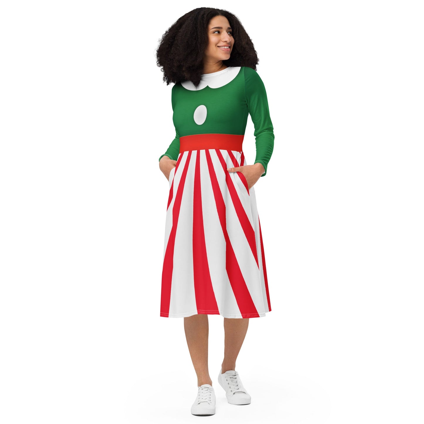 Peppermint Mouse long sleeve midi dress adult disneychristmas partySkater DressLittle Lady Shay Boutique