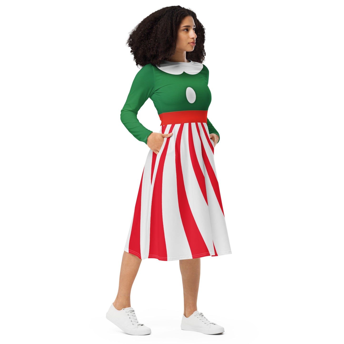 Peppermint Mouse long sleeve midi dress adult disneychristmas partySkater DressLittle Lady Shay Boutique