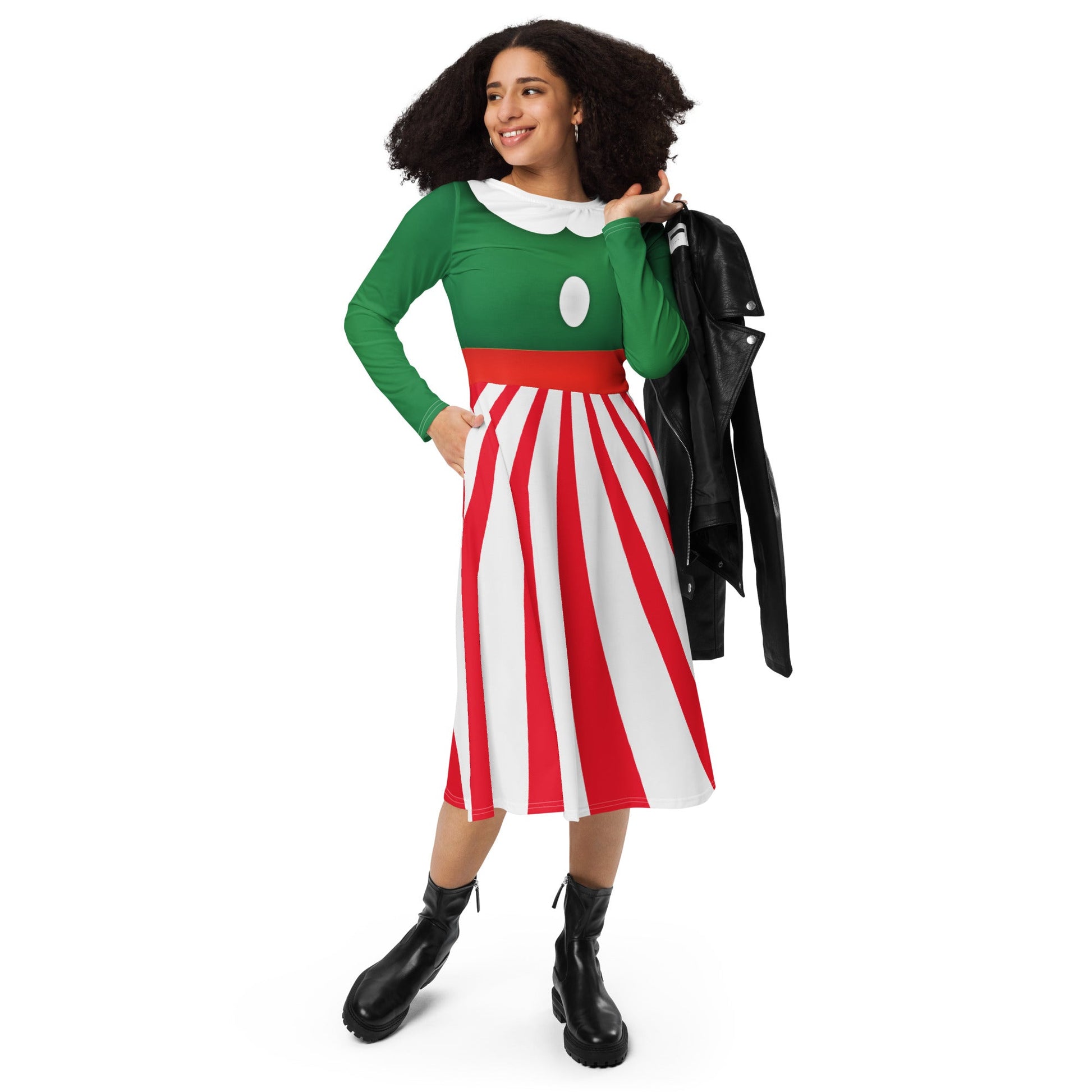 Peppermint Mouse long sleeve midi dress adult disneychristmas partySkater DressLittle Lady Shay Boutique