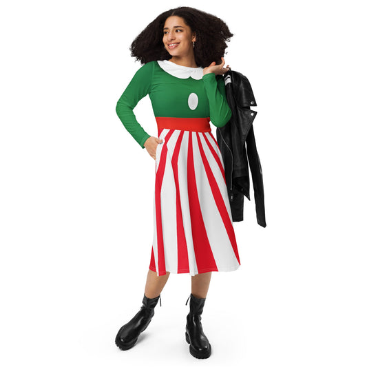 Peppermint Mouse long sleeve midi dress adult disneychristmas partySkater DressLittle Lady Shay Boutique