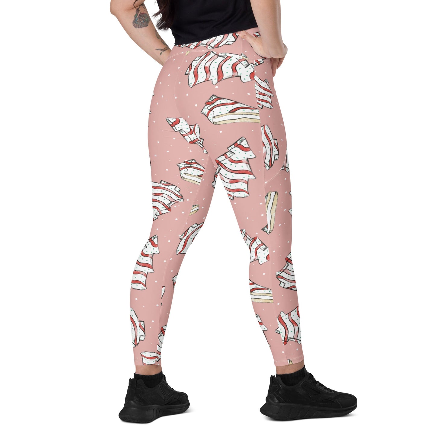 Pink Christmas Cakes Crossover leggings with pockets activewearchristmas CakesLittle Lady Shay Boutique