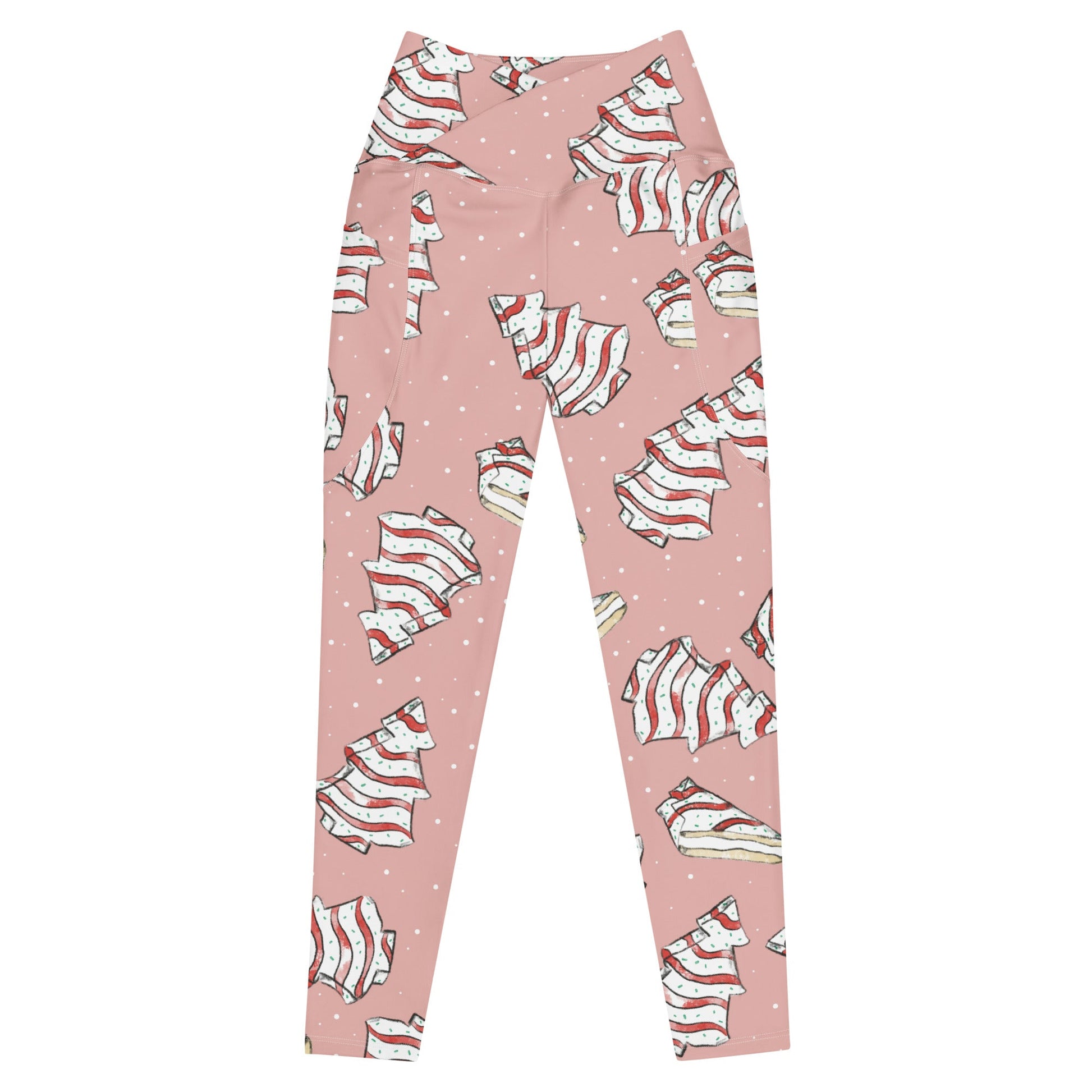 Pink Christmas Cakes Crossover leggings with pockets activewearchristmas CakesLittle Lady Shay Boutique