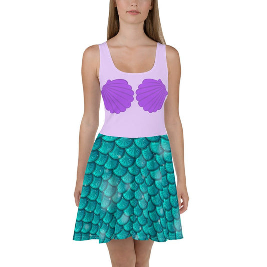 Purple Mermaid Skater Dress ariel dressdisney adultSkater DressWrong Lever Clothing