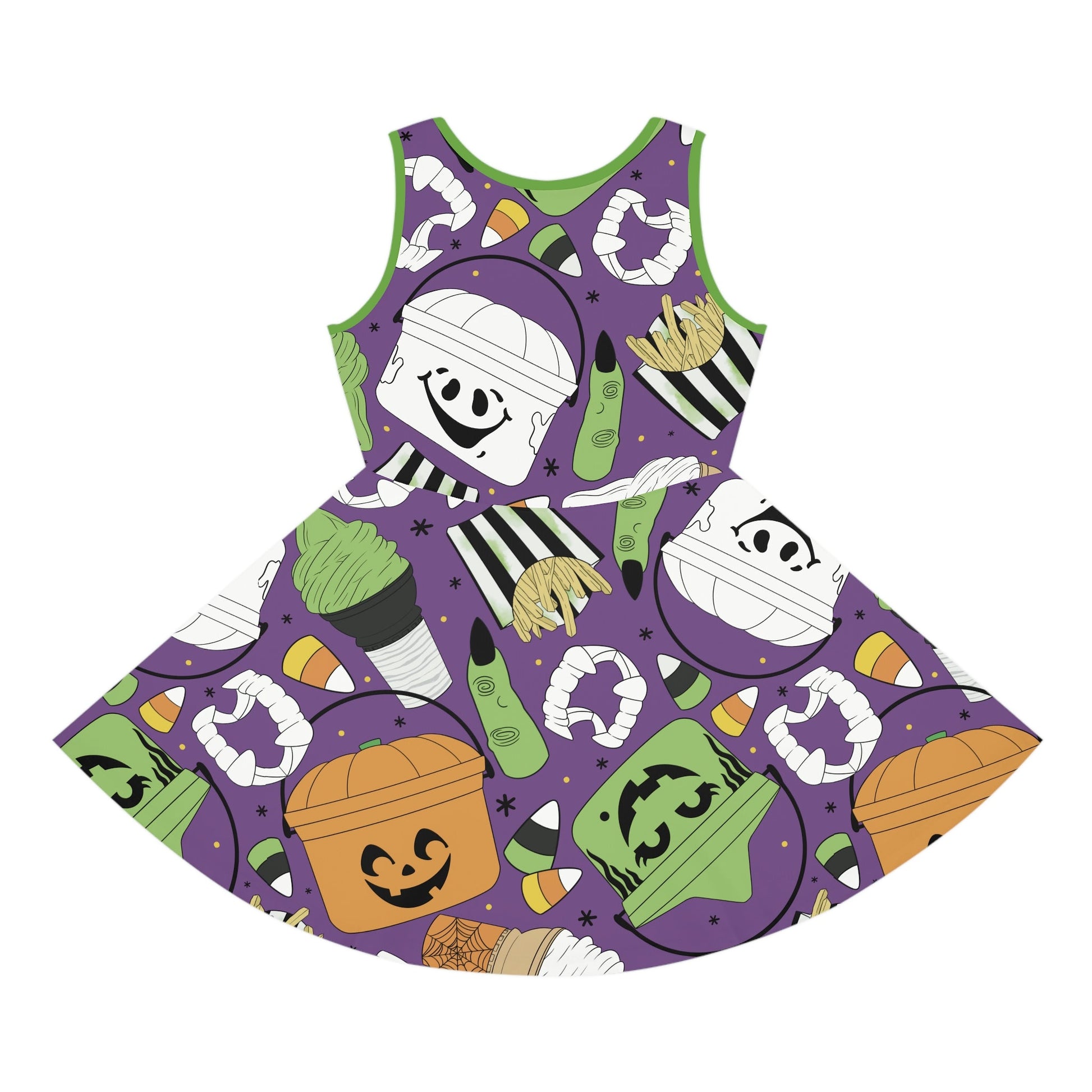Retro Halloween Bucket Girls' Sleeveless Sundress All Over PrintAOPAOP Clothing#tag4##tag5##tag6#