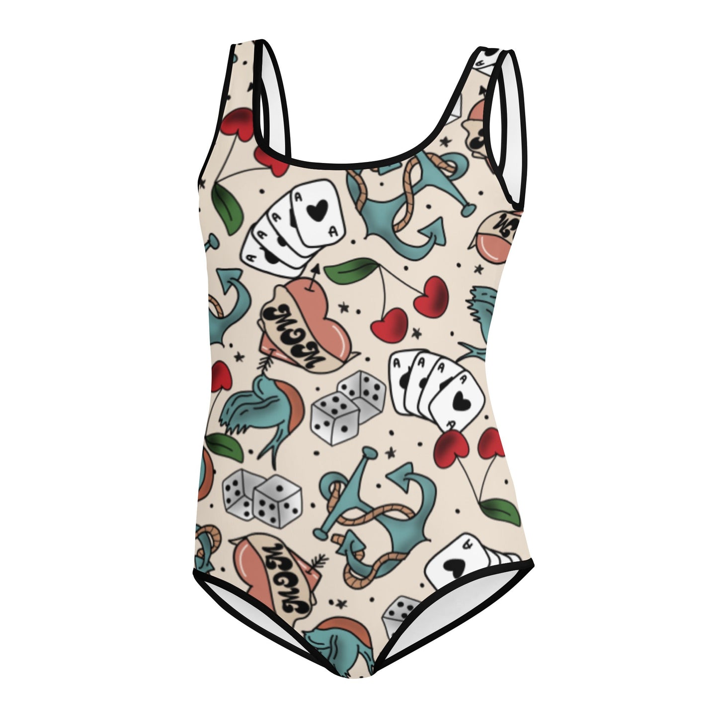 Rockabilly All-Over Print Youth Swimsuit happiness is addictive#tag4##tag5##tag6#