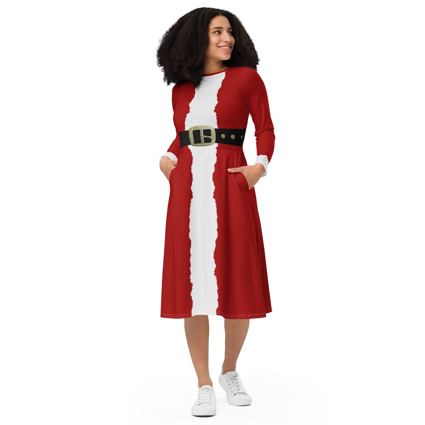 Santa Style long sleeve midi dress happiness is addictive#tag4##tag5##tag6#
