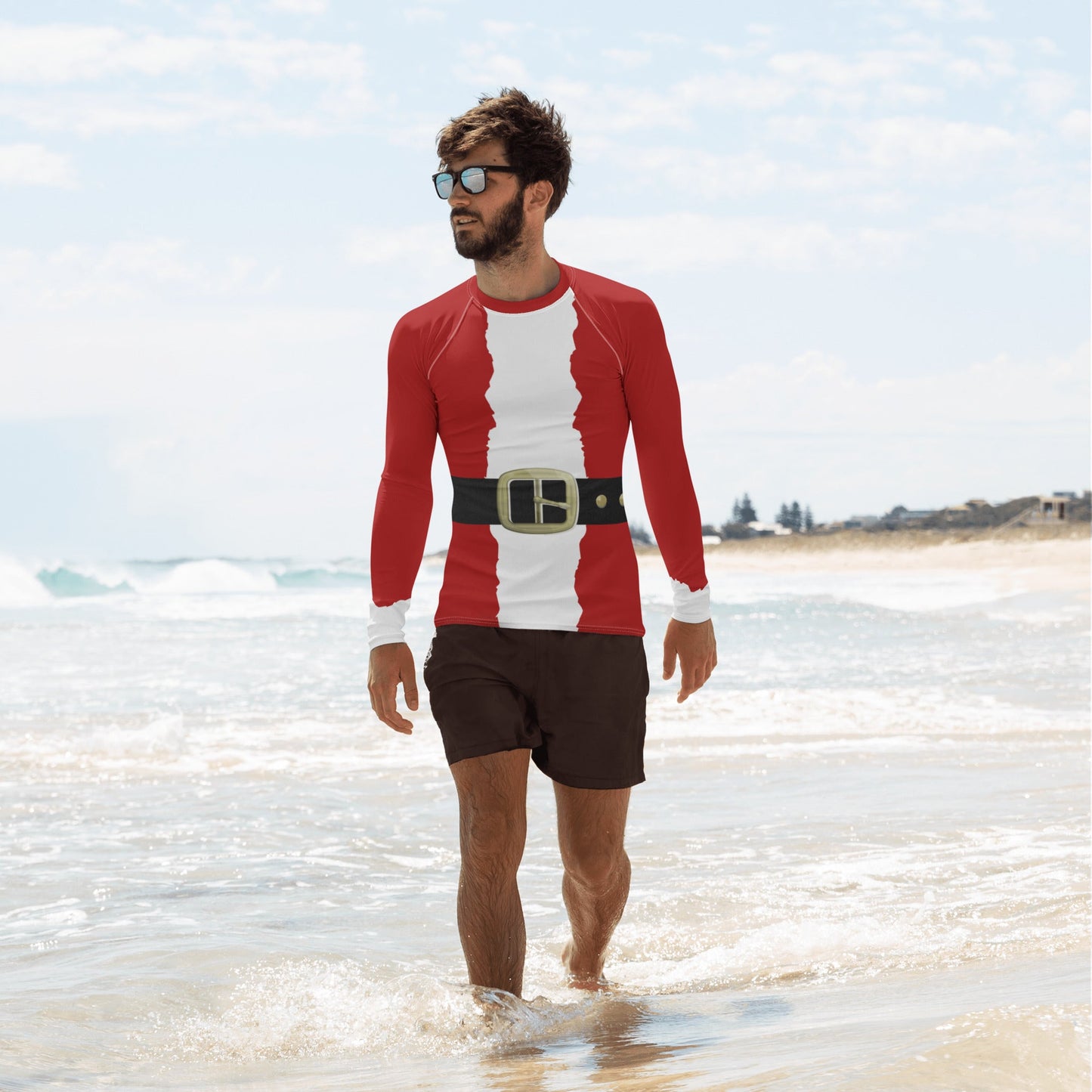 Surfing Santa Men&#39;s Rash Guard happiness is addictive#tag4##tag5##tag6#