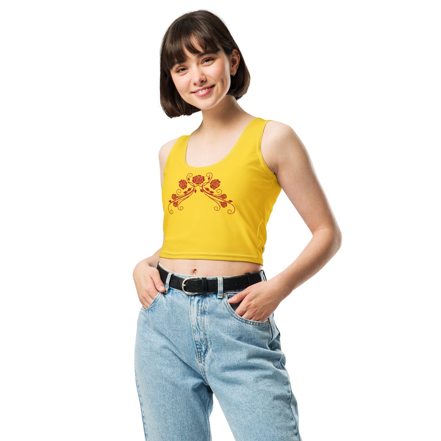 The Belle Inspired Rose Crop Top 90s movieadult disney princessAdult T-ShirtWrong Lever Clothing