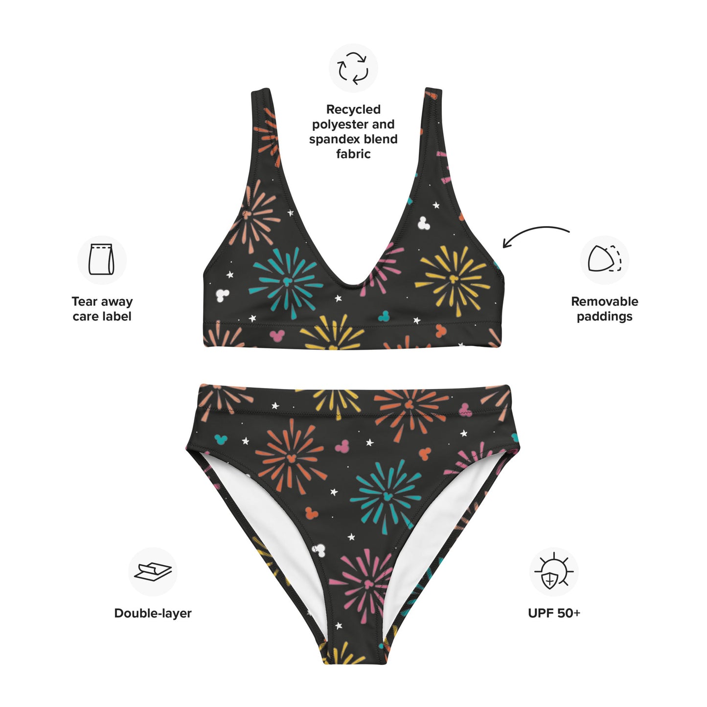 Trip Fireworks Recycled high-waisted bikini active disney familyadult disneyWrong Lever Clothing