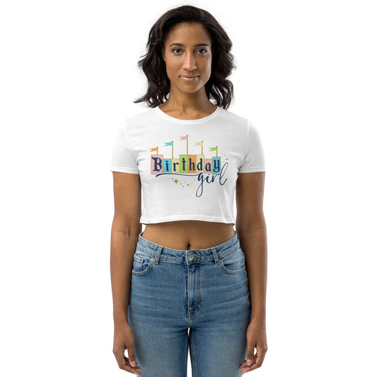 Vintage Birthday Girl Organic Crop Top happiness is addictiveAdult T-ShirtLittle Lady Shay Boutique