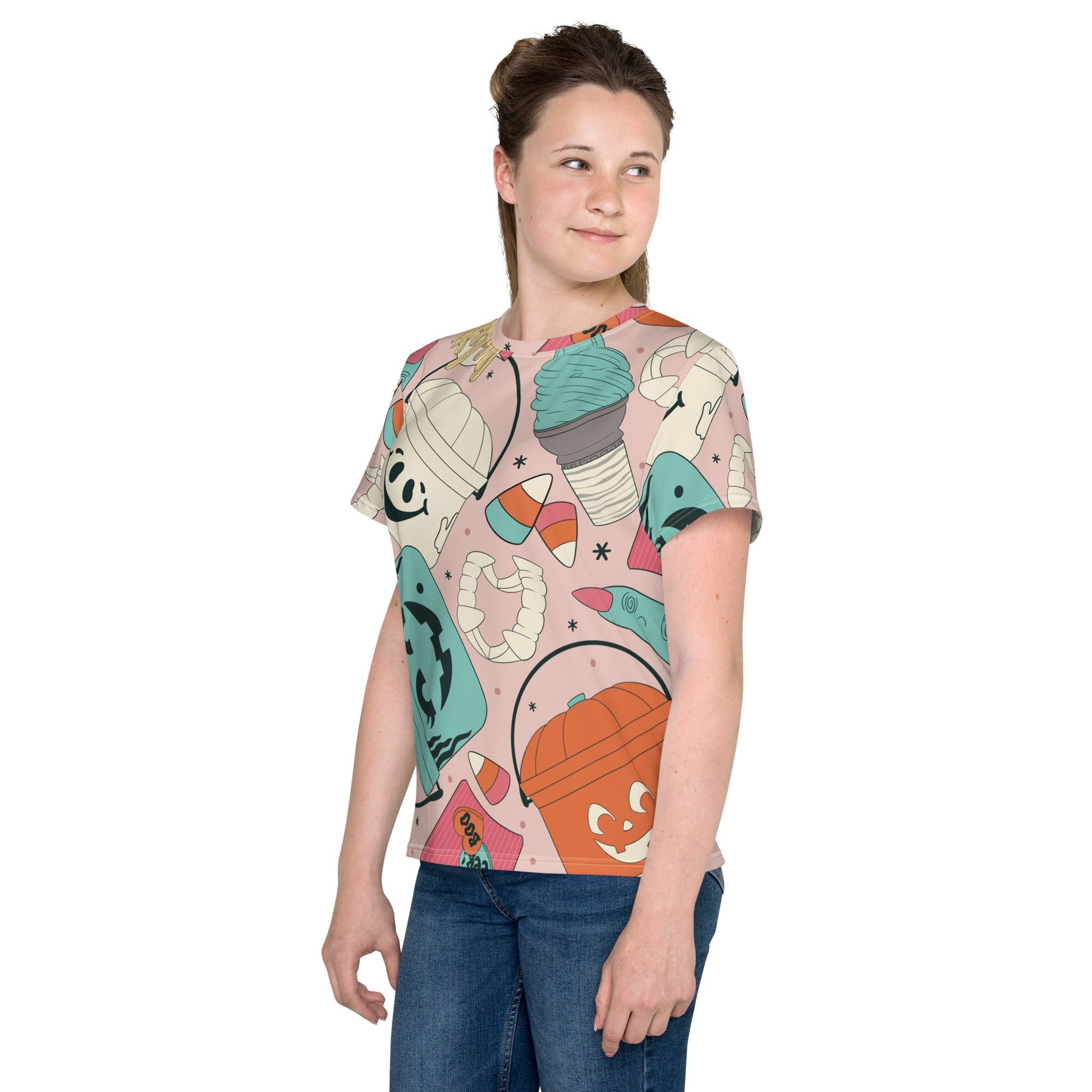 Vintage Halloween Buckets - Pink - Youth crew neck t-shirt activeweardisney boundingWrong Lever Clothing