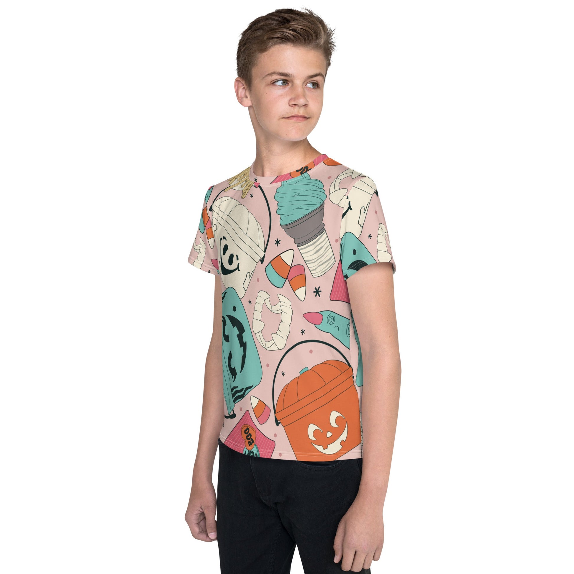 Vintage Halloween Buckets - Pink - Youth crew neck t-shirt activeweardisney boundingWrong Lever Clothing