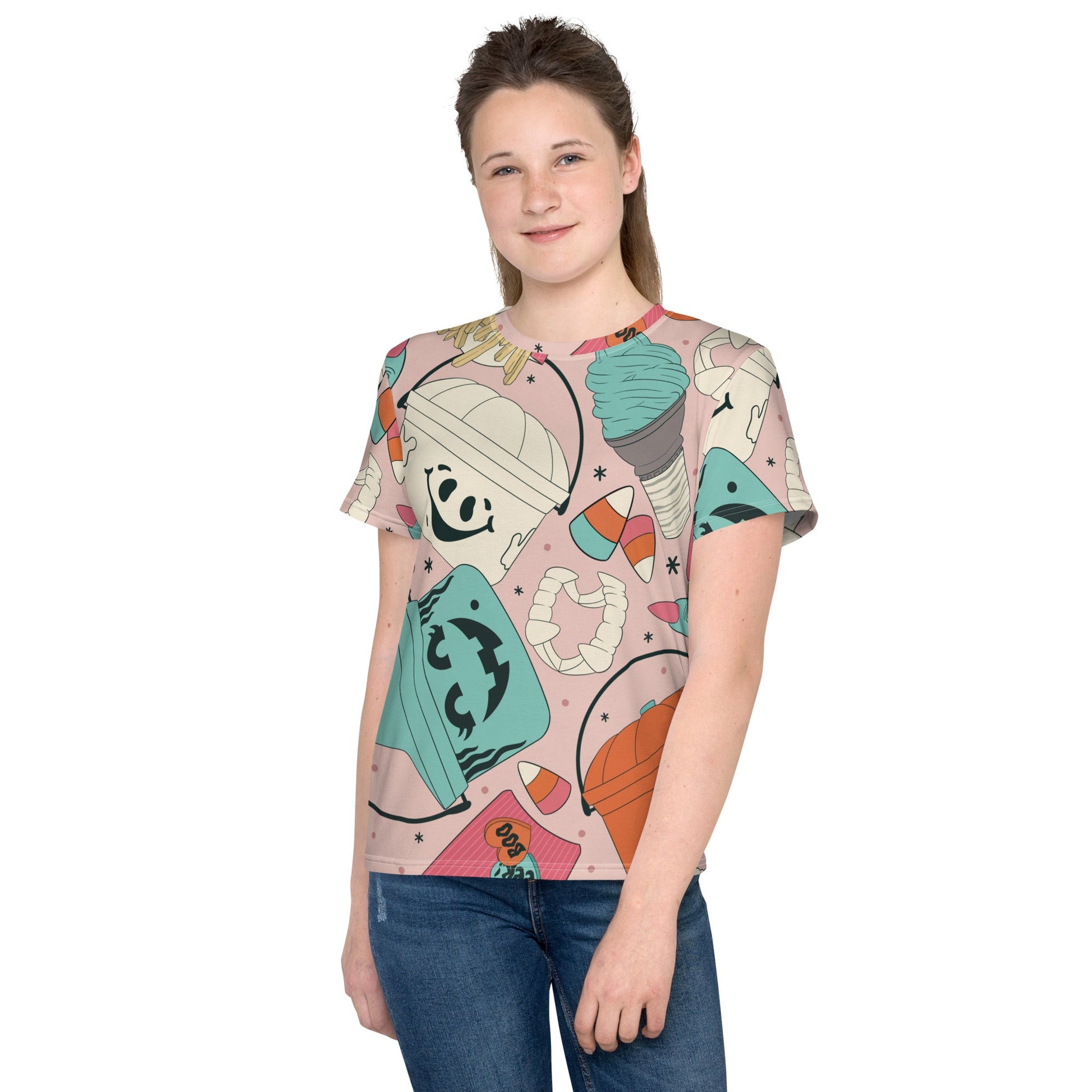 Vintage Halloween Buckets - Pink - Youth crew neck t-shirt activeweardisney boundingWrong Lever Clothing
