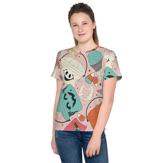 Vintage Halloween Buckets - Pink - Youth crew neck t-shirt activeweardisney boundingWrong Lever Clothing