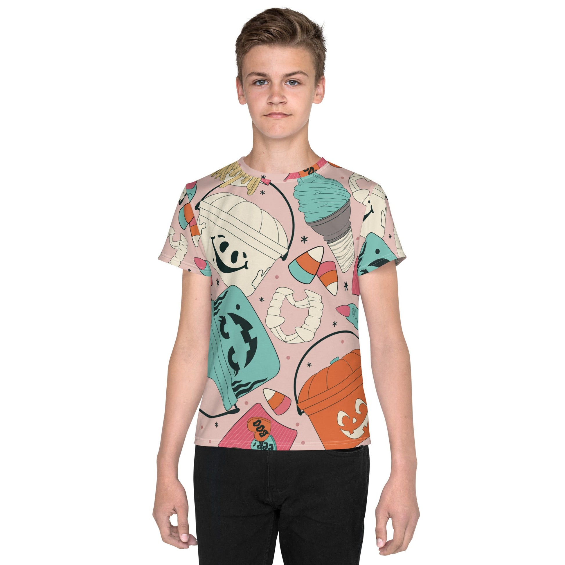 Vintage Halloween Buckets - Pink - Youth crew neck t-shirt activeweardisney boundingWrong Lever Clothing