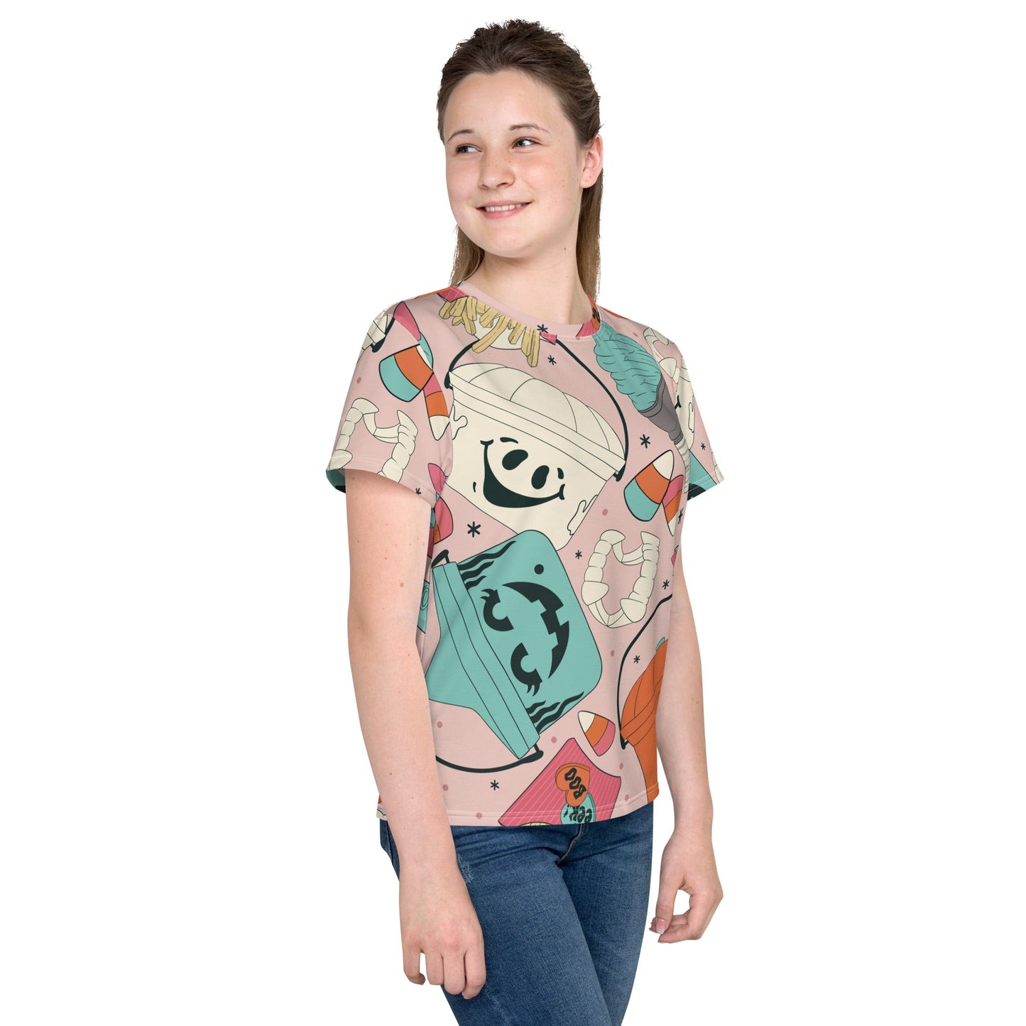 Vintage Halloween Buckets - Pink - Youth crew neck t-shirt activeweardisney boundingWrong Lever Clothing