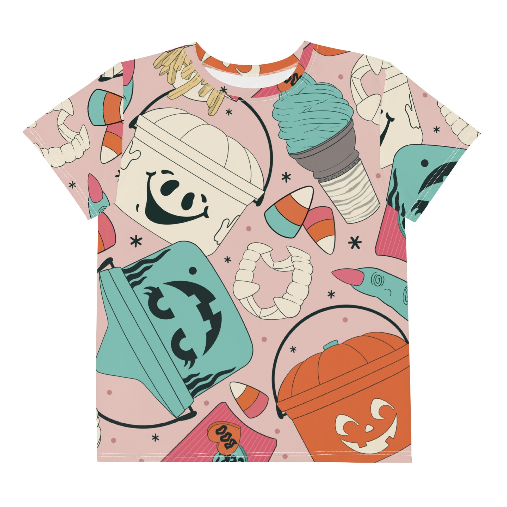 Vintage Halloween Buckets - Pink - Youth crew neck t-shirt activeweardisney boundingWrong Lever Clothing