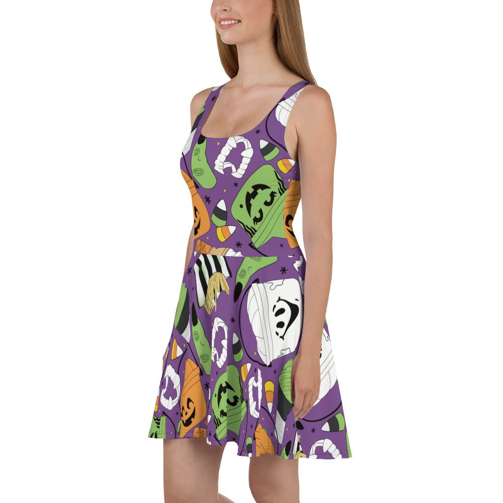 Vintage Halloween Buckets- Purple- Skater Dress activeweardisney boundingWrong Lever Clothing