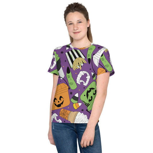 Vintage Halloween Buckets- Purple - Youth crew neck t-shirt activeweardisney boundingLittle Lady Shay Boutique